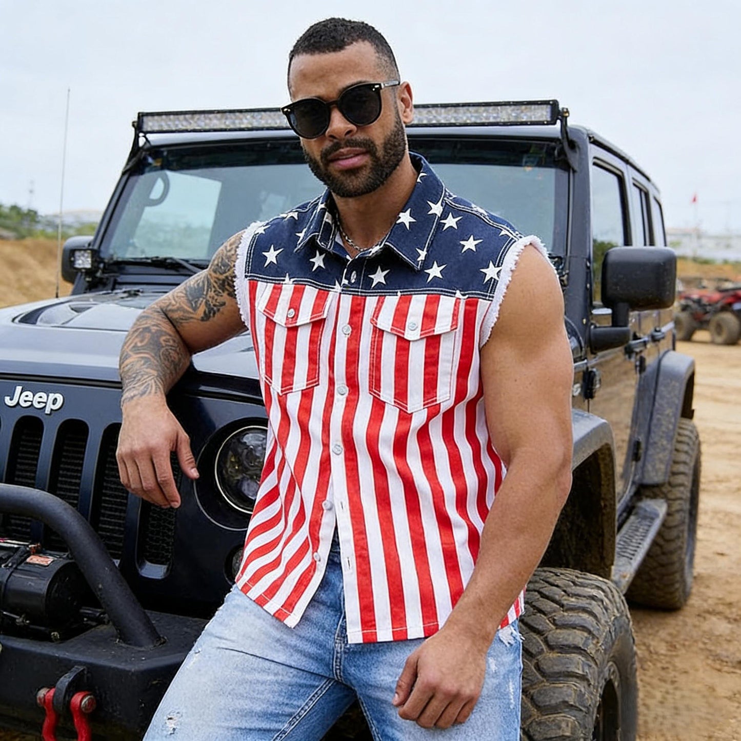 🔥LAST DAY SALE 49% OFF - 🇺🇸🦅Men's American Flag Denim Vest - 4th of July Patriotic Casual Sleeveless Jacket✨